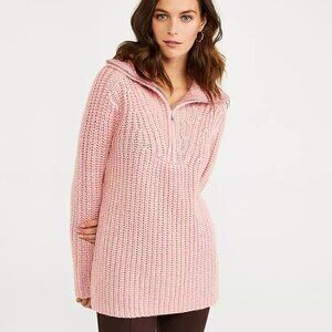 Loft Ribbed Knit 3/4 Zip Funnel Neck Sweater size Large NWT